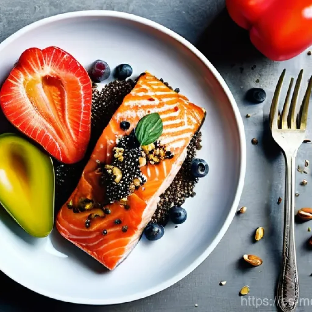 항염증 식단과 체중 감량 전략 - **Vibrant Anti-Inflammatory Feast:** A beautifully composed overhead shot (flat lay) on a rustic woo...