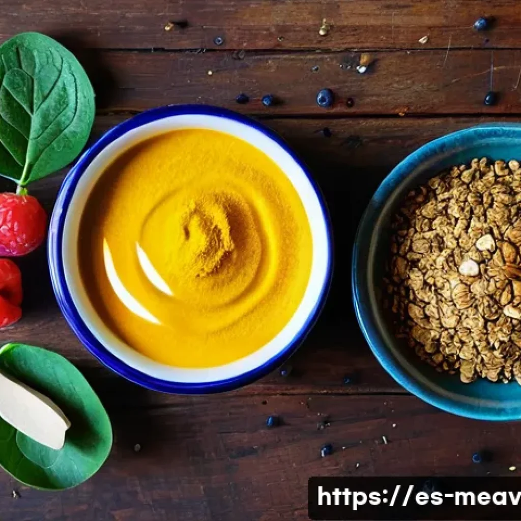 항염증 식단의 기초 이해하기 - **Prompt:** A vibrant, close-up flat lay shot of a beautifully arranged assortment of anti-inflammat...