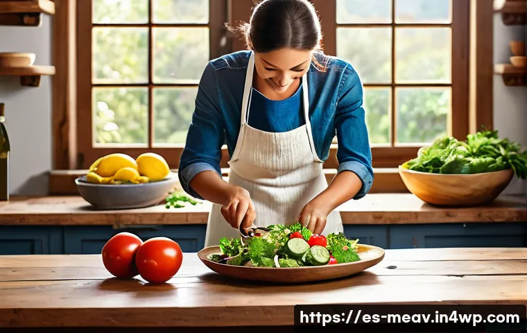 항염증 식단과 혈압 관리 - A vibrant and colorful Mediterranean-style kitchen scene featuring a variety of fresh fruits and veg...