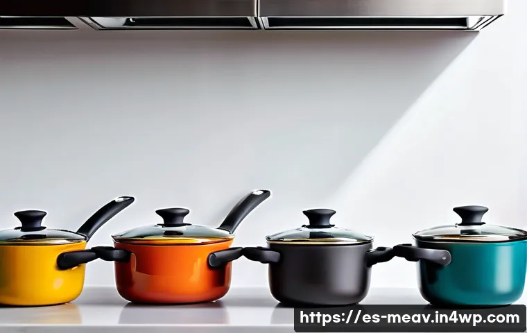 항염증 식단을 위한 건강한 요리 도구 - A modern kitchen scene focused on a variety of cookware designed for healthy cooking: ceramic pots w...