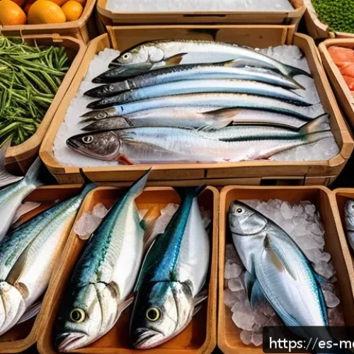 Home 32 항염증 식단을 위한 생선 선택 가이드 - A vibrant and detailed still life of a fresh seafood market stall in Spain, showcasing a variety of ...