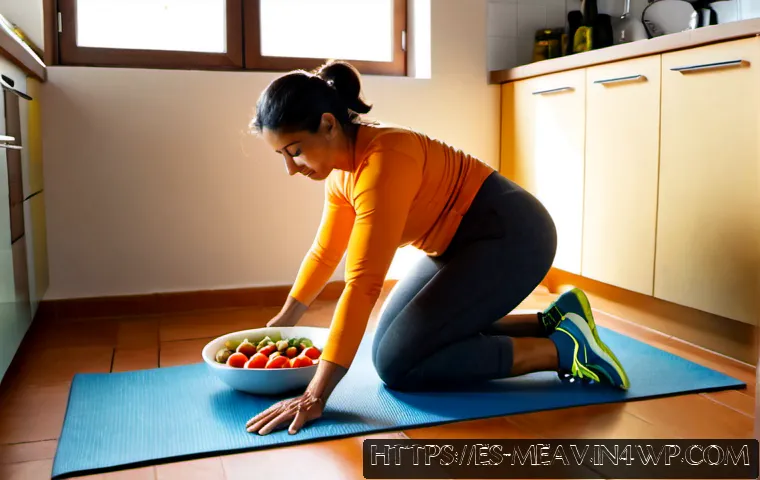 Home 17 항염증 식단과 운동의 시너지 효과 - Photorealistic sunlit Mediterranean kitchen scene in Spain, a healthy middle-aged Hispanic woman in ...