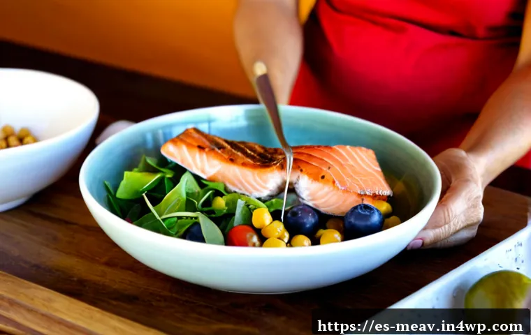 Home 17 항염증 식단과 체내 산성도 조절 - Photorealistic Mediterranean anti-inflammatory meal preparation on a sunlit Spanish kitchen table: g...
